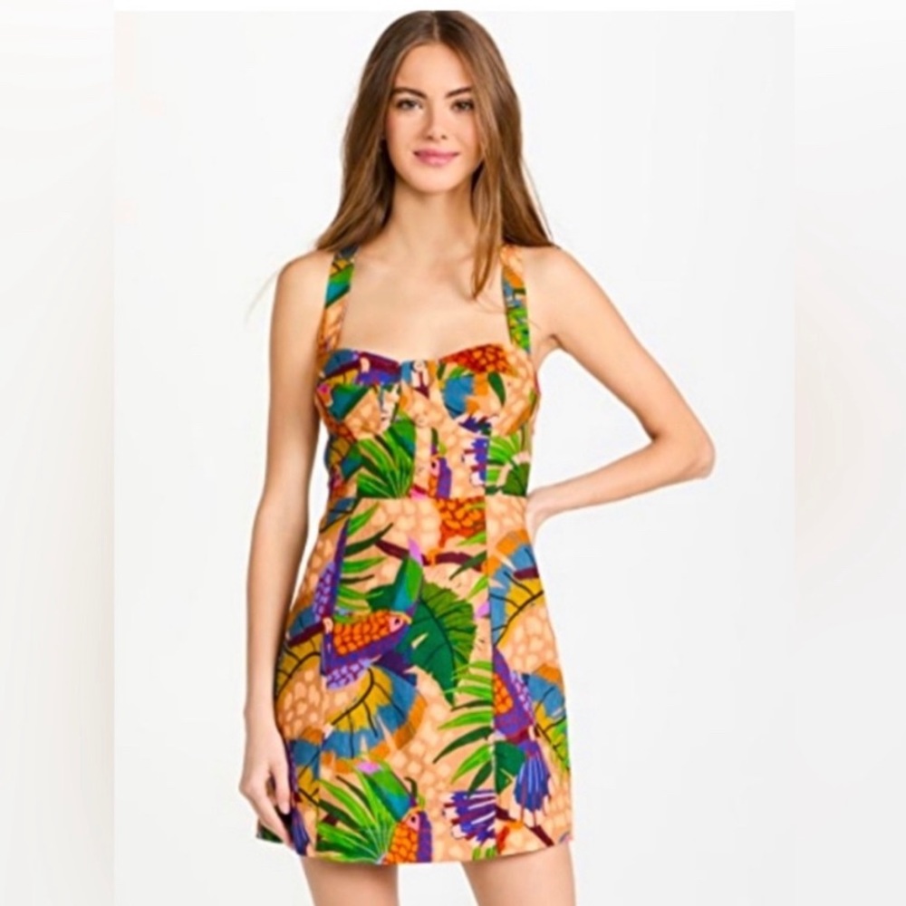 House of Harlow 1960 Toucan Pattern Linen Blend Dress Size M